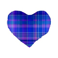 Madras Plaid Blue Purple Standard 16  Premium Flano Heart Shape Cushions by SpinnyChairDesigns