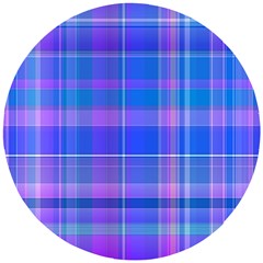 Madras Plaid Blue Purple Wooden Puzzle Round by SpinnyChairDesigns