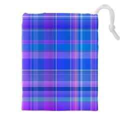 Madras Plaid Blue Purple Drawstring Pouch (4xl) by SpinnyChairDesigns