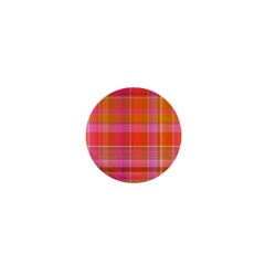 Pink Orange Madras Plaid 1  Mini Magnets by SpinnyChairDesigns