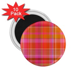 Pink Orange Madras Plaid 2 25  Magnets (10 Pack)  by SpinnyChairDesigns