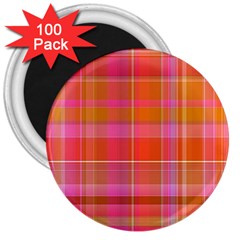 Pink Orange Madras Plaid 3  Magnets (100 Pack) by SpinnyChairDesigns