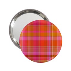 Pink Orange Madras Plaid 2 25  Handbag Mirrors by SpinnyChairDesigns