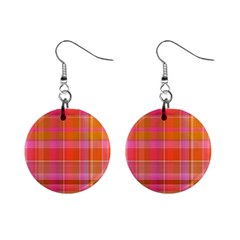 Pink Orange Madras Plaid Mini Button Earrings by SpinnyChairDesigns