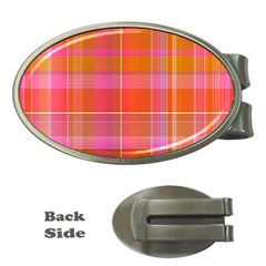 Pink Orange Madras Plaid Money Clips (oval)  by SpinnyChairDesigns