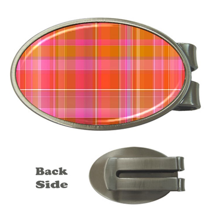 Pink Orange Madras Plaid Money Clips (Oval) 