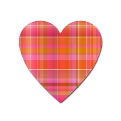 Pink Orange Madras Plaid Heart Magnet by SpinnyChairDesigns