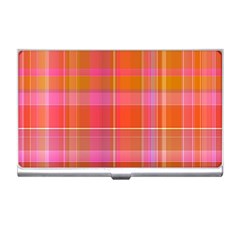 Pink Orange Madras Plaid Business Card Holder by SpinnyChairDesigns