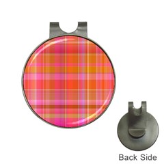 Pink Orange Madras Plaid Hat Clips With Golf Markers by SpinnyChairDesigns