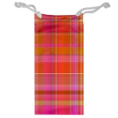 Pink Orange Madras Plaid Jewelry Bag by SpinnyChairDesigns