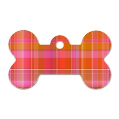 Pink Orange Madras Plaid Dog Tag Bone (one Side)