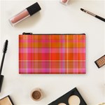 Pink Orange Madras Plaid Cosmetic Bag (Small) Front