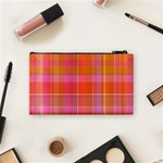 Pink Orange Madras Plaid Cosmetic Bag (Small) Back