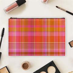 Pink Orange Madras Plaid Cosmetic Bag (large) by SpinnyChairDesigns