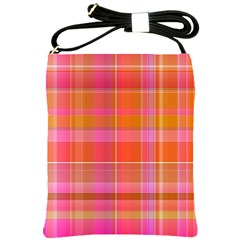 Pink Orange Madras Plaid Shoulder Sling Bag by SpinnyChairDesigns