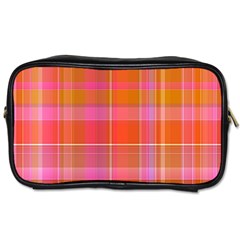 Pink Orange Madras Plaid Toiletries Bag (one Side) by SpinnyChairDesigns