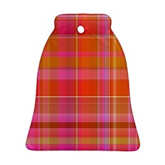 Pink Orange Madras Plaid Ornament (bell) by SpinnyChairDesigns