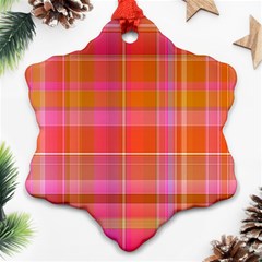 Pink Orange Madras Plaid Snowflake Ornament (two Sides) by SpinnyChairDesigns