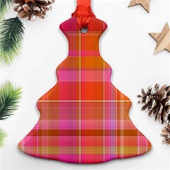 Pink Orange Madras Plaid Christmas Tree Ornament (two Sides) by SpinnyChairDesigns