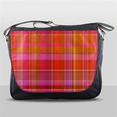 Pink Orange Madras Plaid Messenger Bag by SpinnyChairDesigns