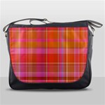 Pink Orange Madras Plaid Messenger Bag Front