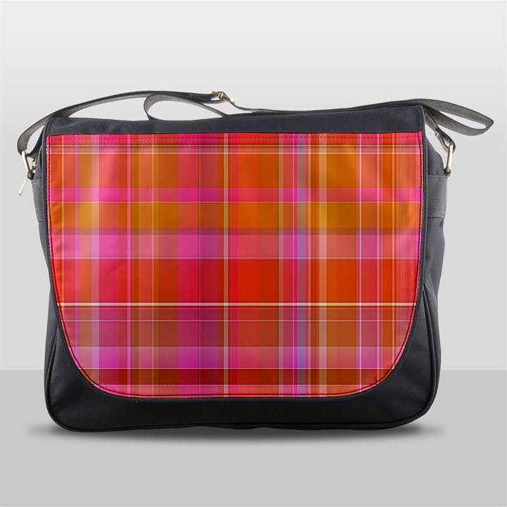 Pink Orange Madras Plaid Messenger Bag