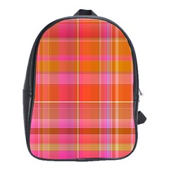 Pink Orange Madras Plaid School Bag (xl) by SpinnyChairDesigns