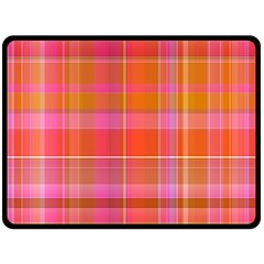 Pink Orange Madras Plaid Double Sided Fleece Blanket (large)  by SpinnyChairDesigns