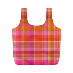 Pink Orange Madras Plaid Full Print Recycle Bag (m) by SpinnyChairDesigns