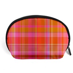 Pink Orange Madras Plaid Accessory Pouch (large) by SpinnyChairDesigns