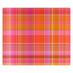 Pink Orange Madras Plaid Double Sided Flano Blanket (small)  by SpinnyChairDesigns