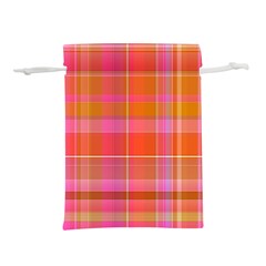 Pink Orange Madras Plaid Lightweight Drawstring Pouch (s) by SpinnyChairDesigns