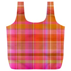 Pink Orange Madras Plaid Full Print Recycle Bag (xxxl) by SpinnyChairDesigns