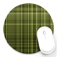 Green Madras Plaid Round Mousepads by SpinnyChairDesigns