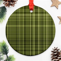 Green Madras Plaid Round Ornament (two Sides) by SpinnyChairDesigns