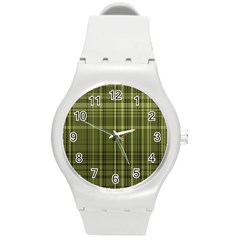 Green Madras Plaid Round Plastic Sport Watch (m) by SpinnyChairDesigns