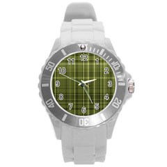 Green Madras Plaid Round Plastic Sport Watch (l) by SpinnyChairDesigns