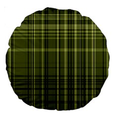 Green Madras Plaid Large 18  Premium Round Cushions by SpinnyChairDesigns