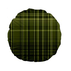 Green Madras Plaid Standard 15  Premium Flano Round Cushions by SpinnyChairDesigns