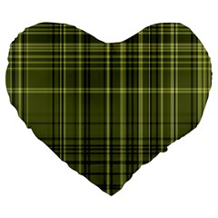 Green Madras Plaid Large 19  Premium Flano Heart Shape Cushions by SpinnyChairDesigns