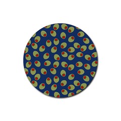 Green Olives With Pimentos Rubber Coaster (round)  by SpinnyChairDesigns