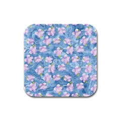 Watercolor Violets Rubber Square Coaster (4 Pack)  by SpinnyChairDesigns