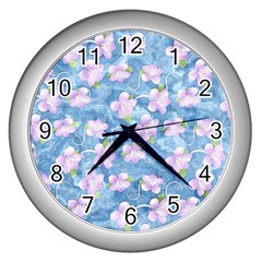 Watercolor Violets Wall Clock (silver) by SpinnyChairDesigns