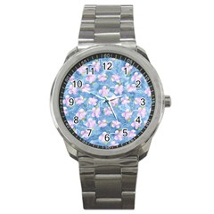 Watercolor Violets Sport Metal Watch by SpinnyChairDesigns