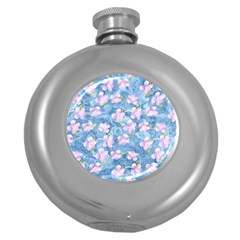 Watercolor Violets Round Hip Flask (5 Oz) by SpinnyChairDesigns