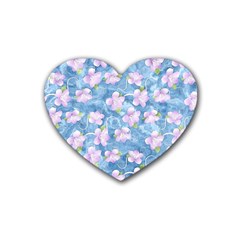 Watercolor Violets Rubber Coaster (heart)  by SpinnyChairDesigns