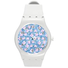 Watercolor Violets Round Plastic Sport Watch (m) by SpinnyChairDesigns