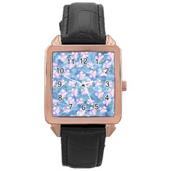 Watercolor Violets Rose Gold Leather Watch  by SpinnyChairDesigns