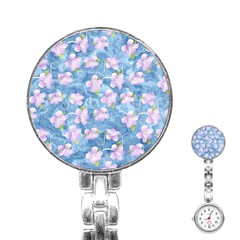 Watercolor Violets Stainless Steel Nurses Watch by SpinnyChairDesigns