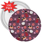 Japan Girls 3  Buttons (100 pack)  Front